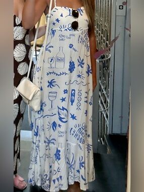 Blue & White Maxi Sundress - Women's Sleeveless Summer Dress